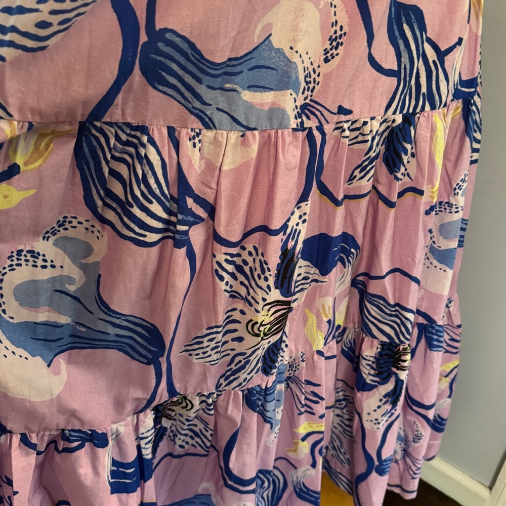 Anthro x Sarah Gordon tiered halter midi dress in lavender lilac blue floral - Picture 8 of 11